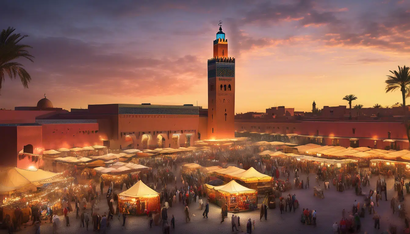 plongez au cœur de l'animation envoûtante de la place el fna à marrakech. découvrez ses charmants conteurs, ses délicieuses spécialités culinaires et l'authenticité vibrante de la culture marocaine. une expérience inoubliable vous attend !